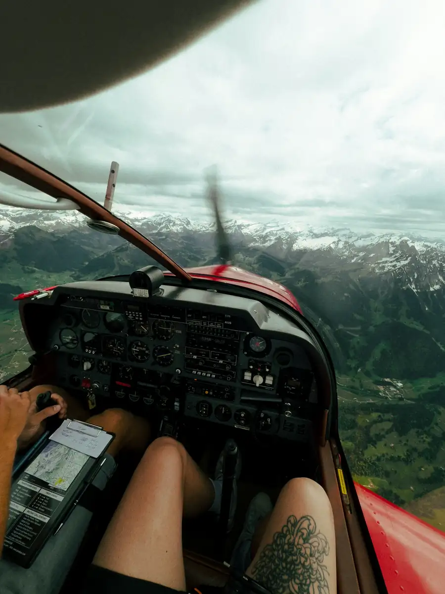View from the left seat over the mountains